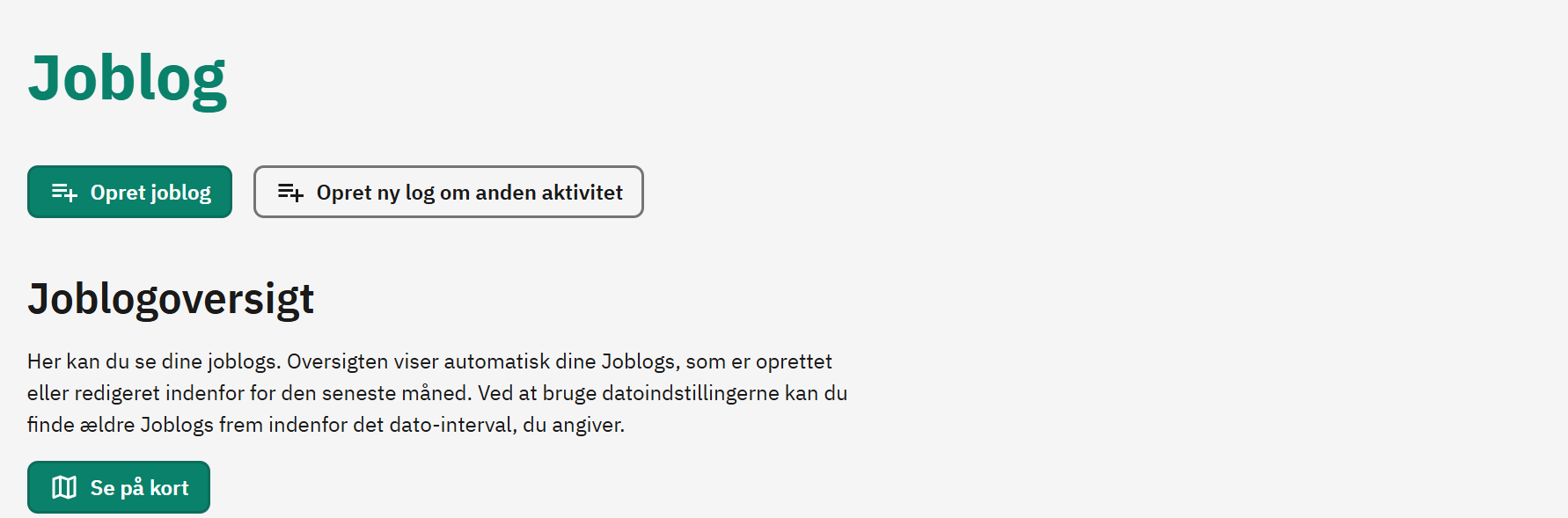 Joblogoversigt med den grønne knap Opret joblog