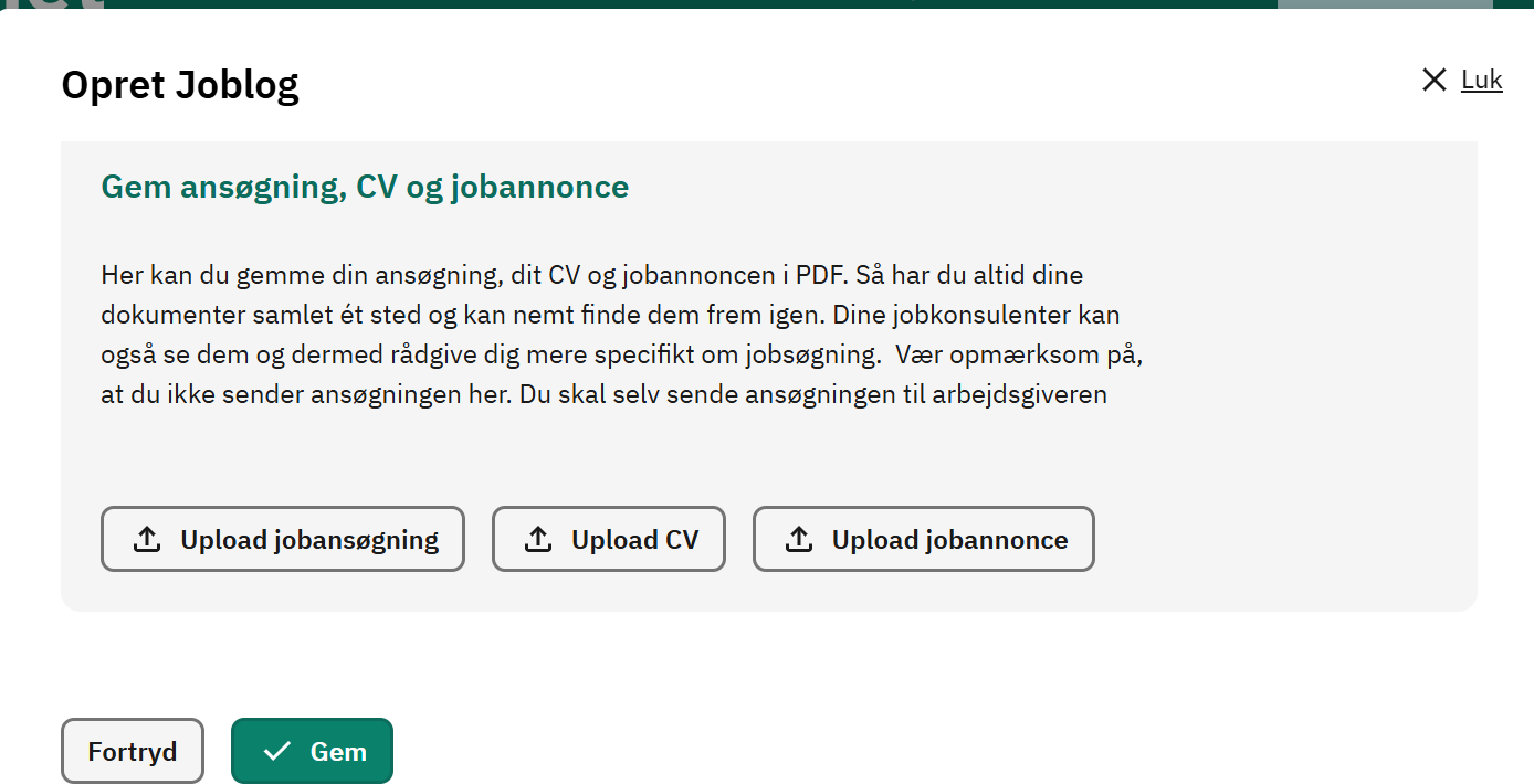 Uploadfelter og den grønne Gem-knap i Jobloggen